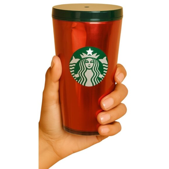 16 oz Starbucks Red Metallic Siren Green Lid Grande Cold Travel Tumbler - Picture 1 of 15